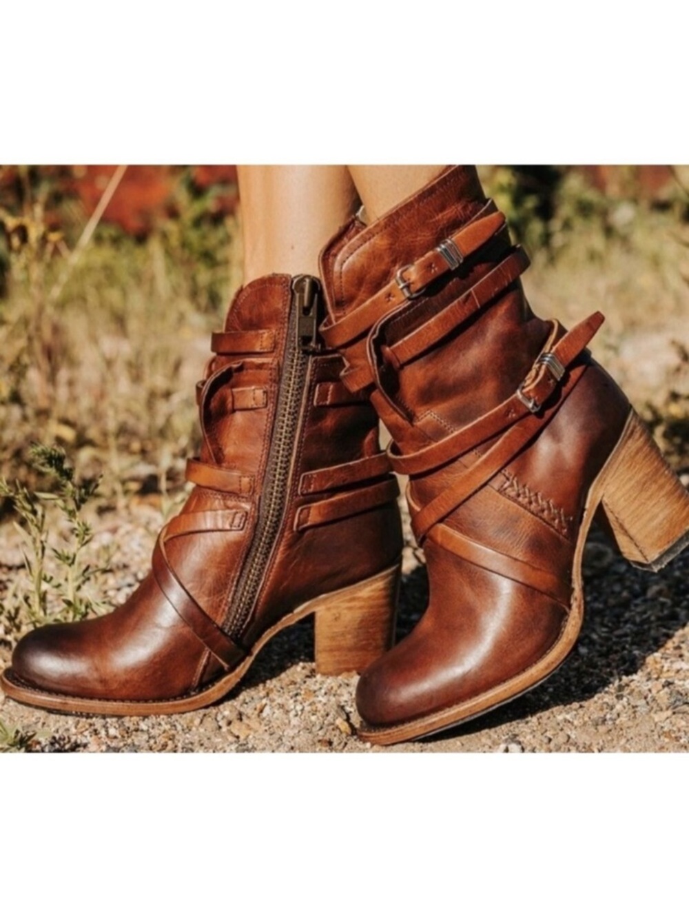 Women’s Brown Leather Heeled Ankle Boots